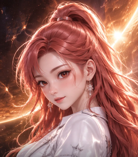 SOL — red hair and a white jacket in warm stellar light